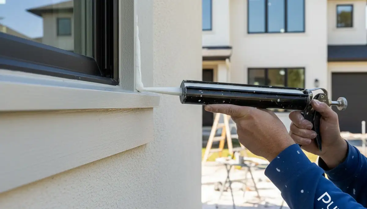 Professional caulking and sealing on home exterior in Grand Rapids, MI for weatherproof protection