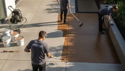 Professional concrete staining on residential patio in Grand Rapids, MI by local painting experts