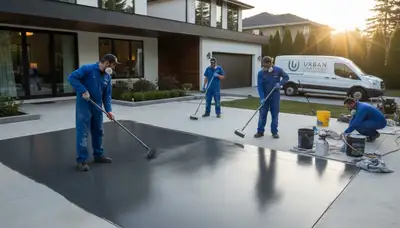 Professional concrete staining on residential driveway in Grand Rapids, MI by local painting experts