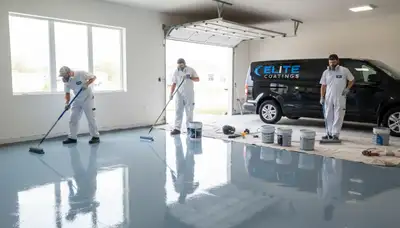 Epoxy floor coating installation in Grand Rapids MI garage for durable, easy-clean residential flooring