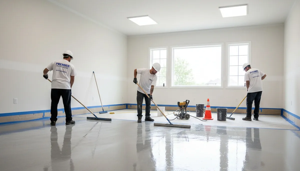 Epoxy floor coating in Grand Rapids MI garage by professional house painters for durable finish