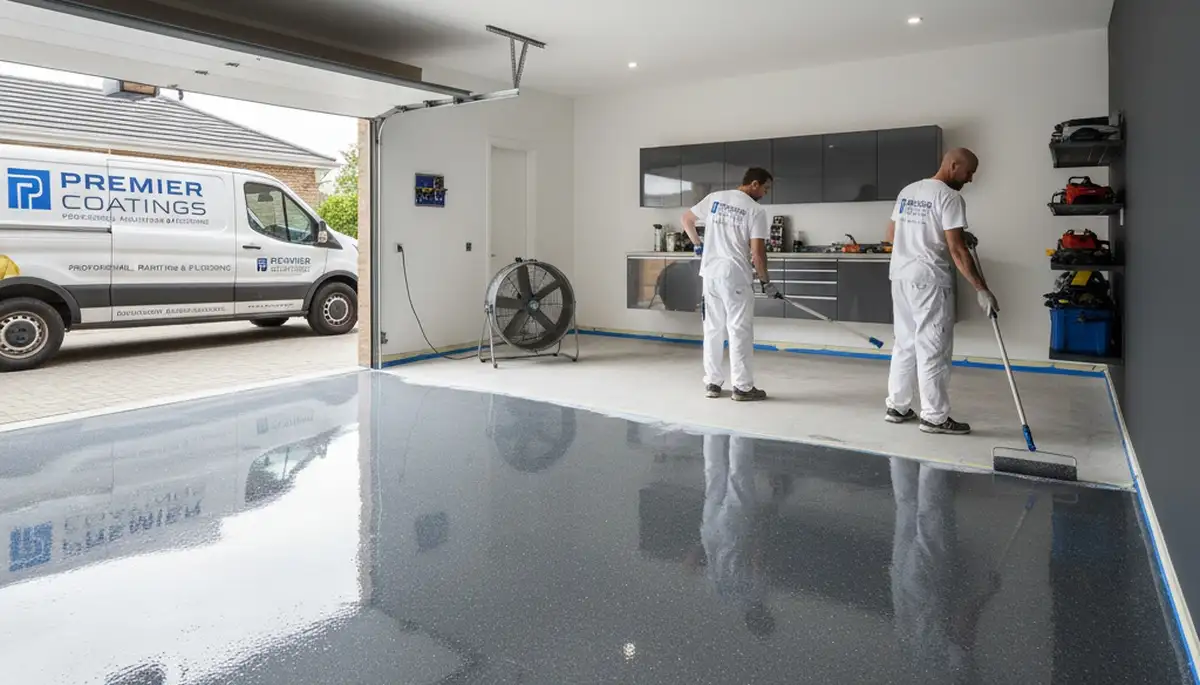 Professional epoxy garage floor coating in Grand Rapids, MI for durable, polished concrete finish
