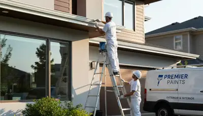 Professional gutter painting on a home exterior in Grand Rapids, MI by expert house painters