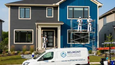 Professional house painters working on exterior home in Grand Rapids, MI