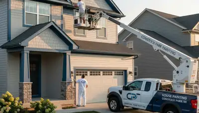 Professional house painters working on exterior home in Grand Rapids MI
