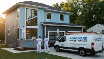 Professional house painters working on exterior home in Grand Rapids, MI