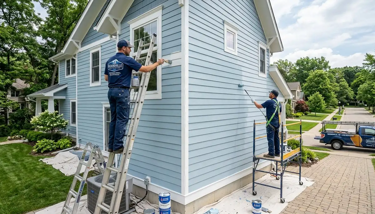 Professional house painters working on residential exterior in Grand Rapids, MI