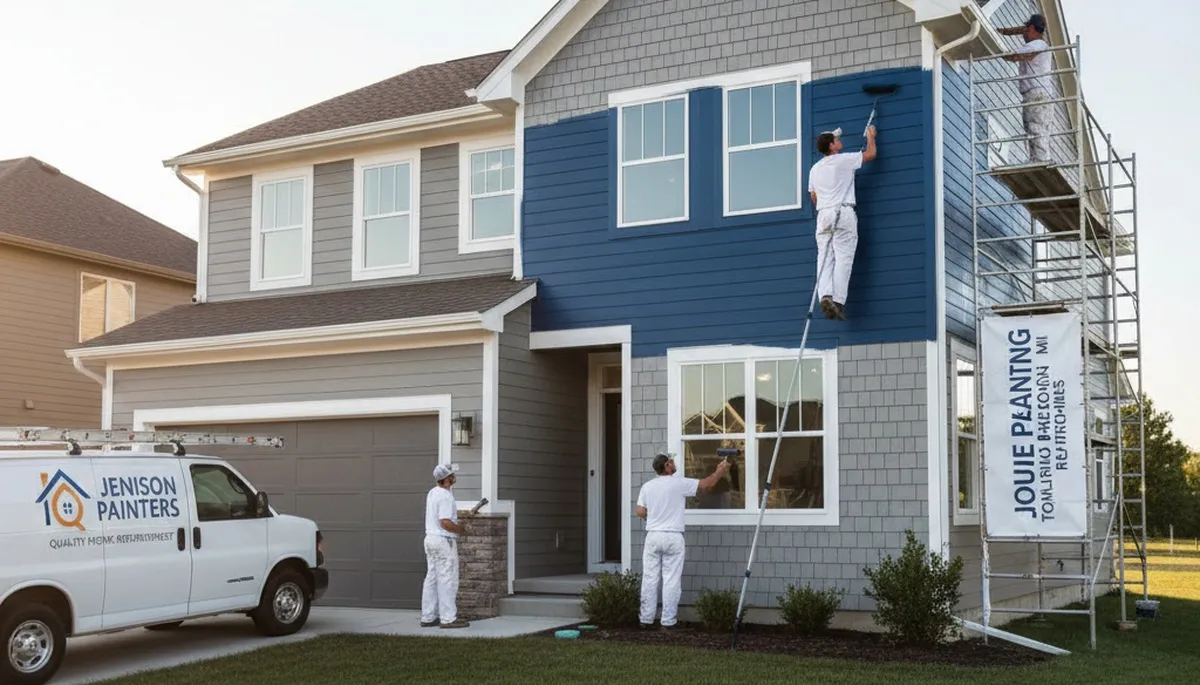 Professional house painters working on residential exterior in Grand Rapids MI