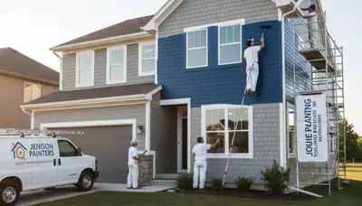Professional house painters working on residential exterior in Grand Rapids MI