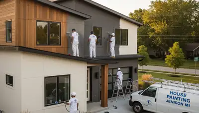 Professional house painters in Grand Rapids MI applying exterior paint to a residential home