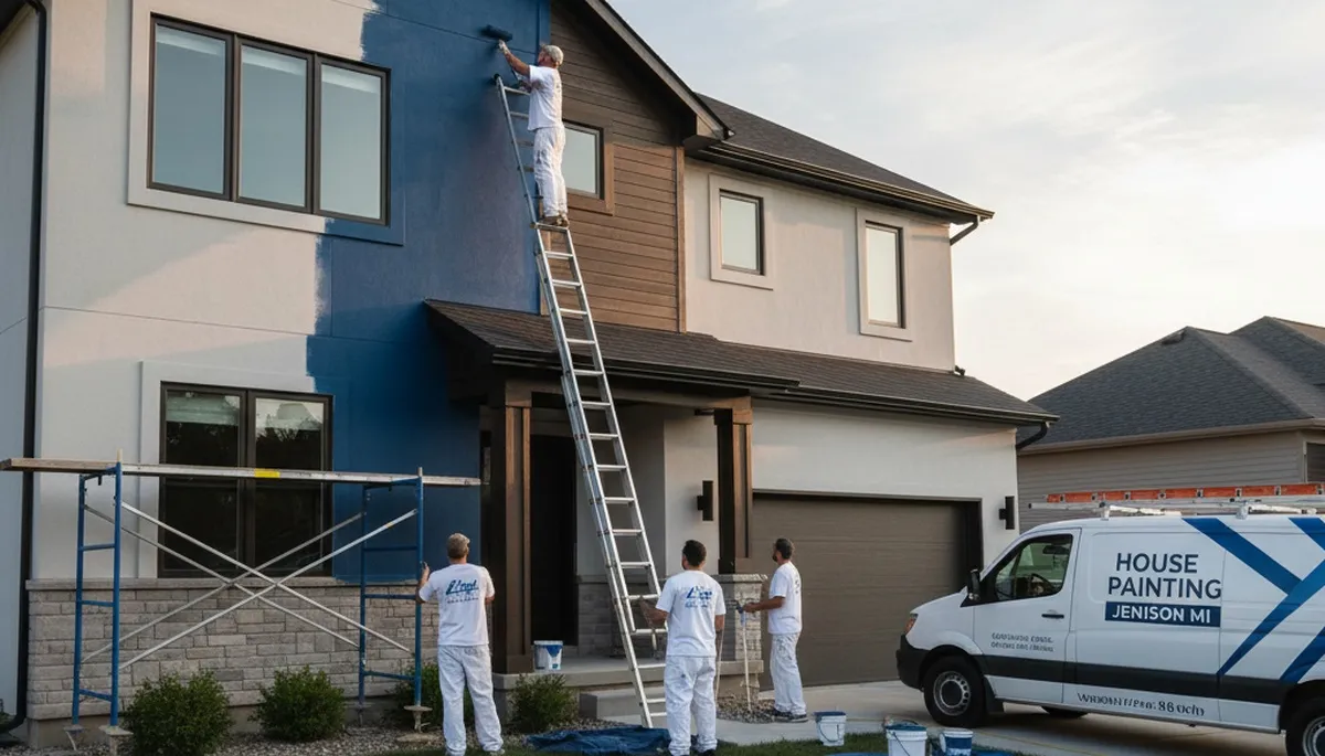 Professional house painters working on a residential exterior in Grand Rapids, MI