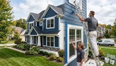 Professional house painters working on exterior home in Grand Rapids MI