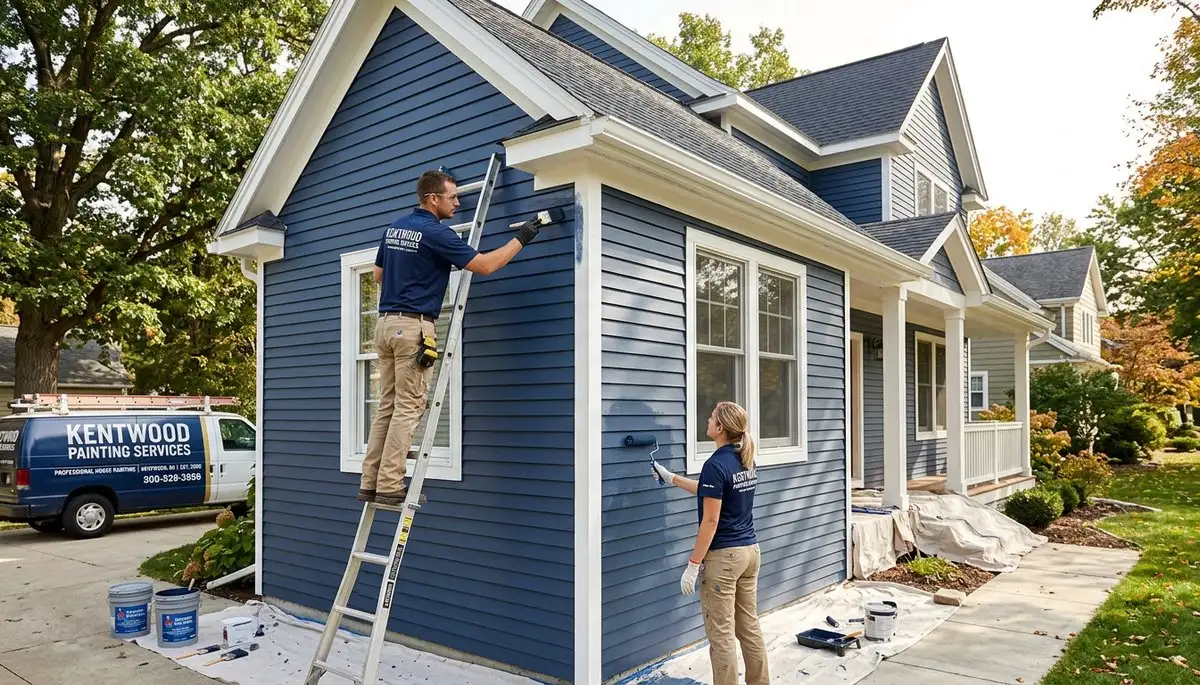 Professional house painters working on residential exterior in Grand Rapids, MI