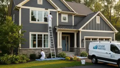 Professional house painters finishing exterior home in Grand Rapids, MI