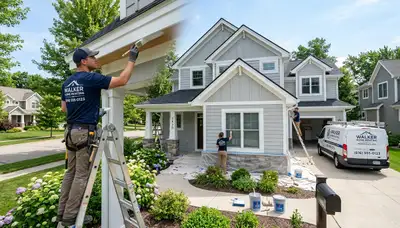 Professional house painters in Grand Rapids MI applying exterior paint to a residential home