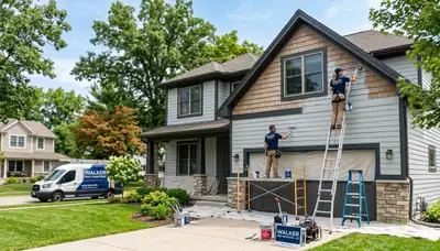 Professional house painters working on exterior home in Grand Rapids MI