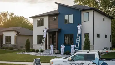 Professional house painters working on residential exterior in Grand Rapids MI