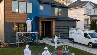 Professional house painters working on exterior home in Grand Rapids, MI