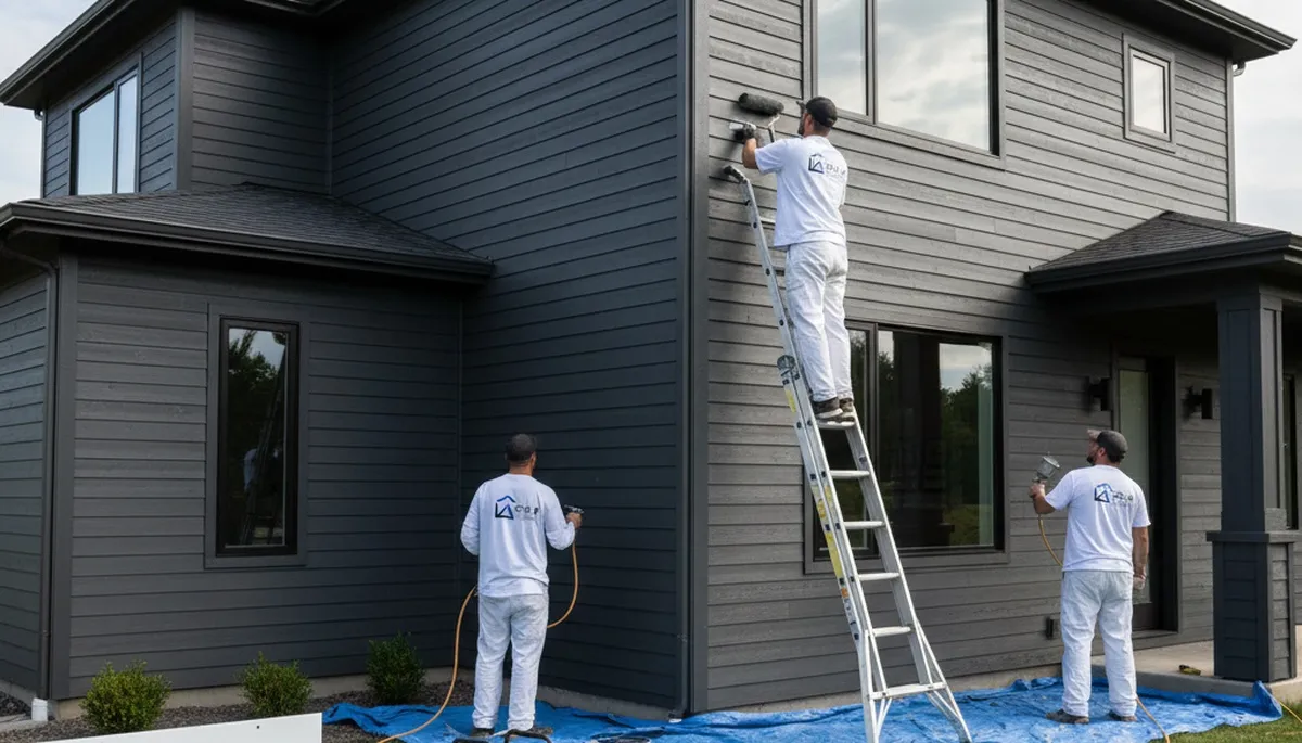 Professional siding painting in Grand Rapids, MI by expert house painters prepping exterior panels