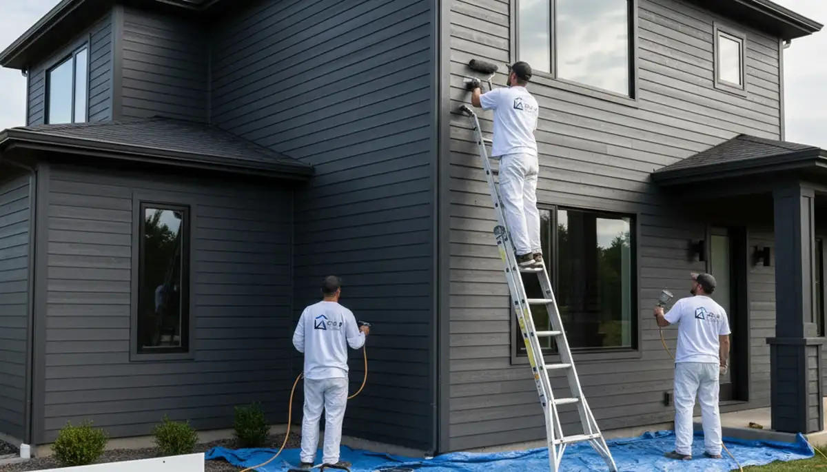 Professional siding painting in Grand Rapids, MI by expert house painters prepping exterior panels