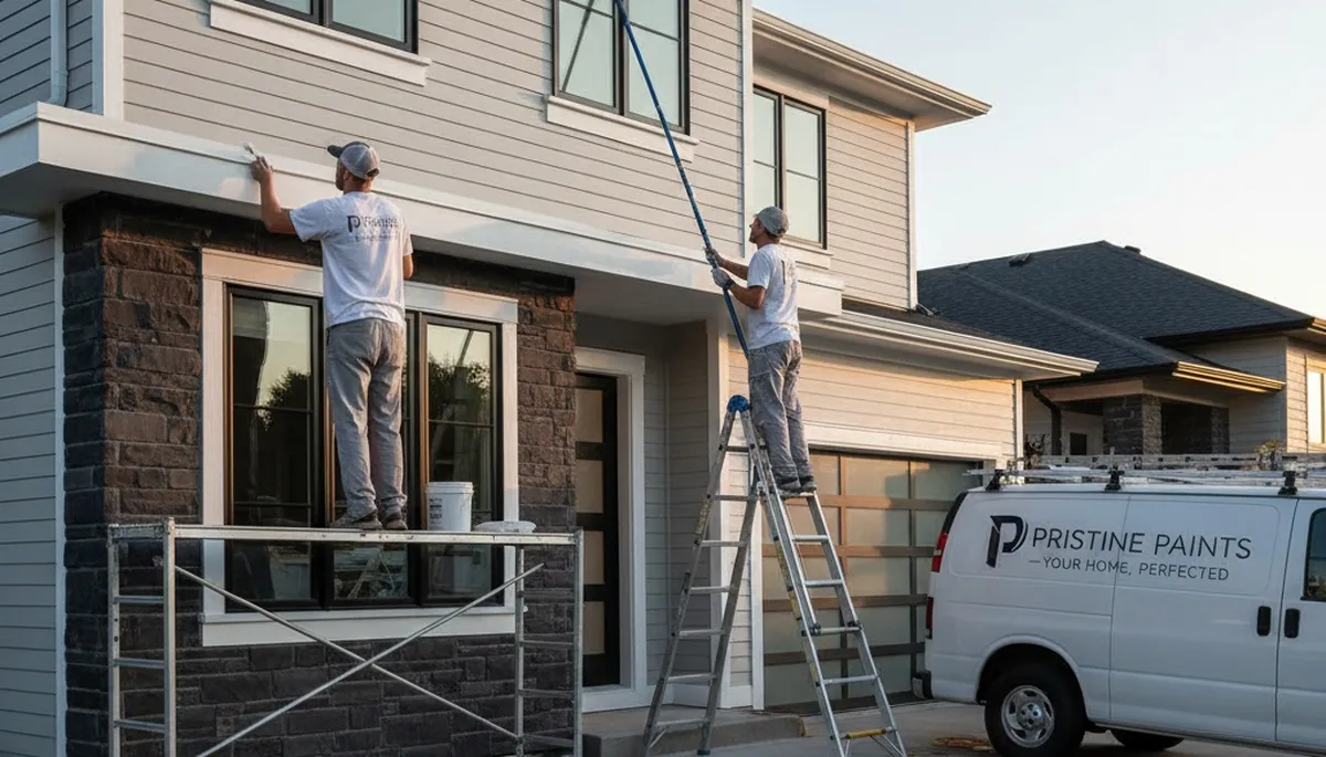 Professional trim and fascia painting on a Grand Rapids MI home by expert house painters