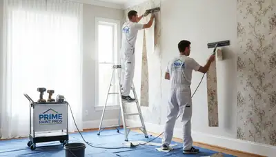 Professional wallpaper removal service in Grand Rapids, MI preparing walls for fresh interior paint