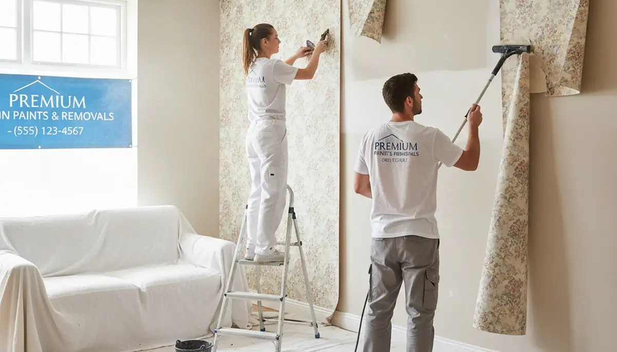 Professional wallpaper removal service in Grand Rapids, MI prepping walls for fresh interior paint