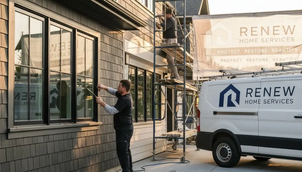 Contractor repairing exterior wood rot on home siding in Grand Rapids, MI